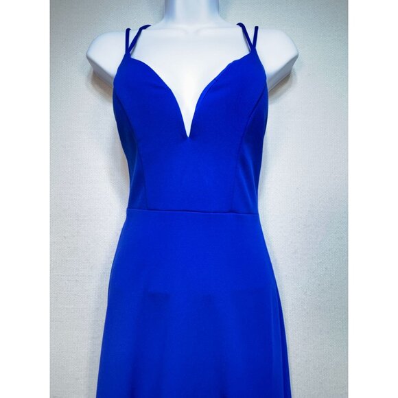 City Studio Women's Side Slit V Neck Maxi Dress Sleeveless Stretch Size 1 Blue - Picture 3 of 13